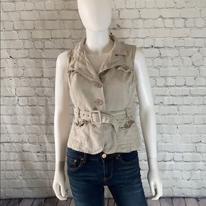 Khaki Vest Top With Belt and Pockets Medium